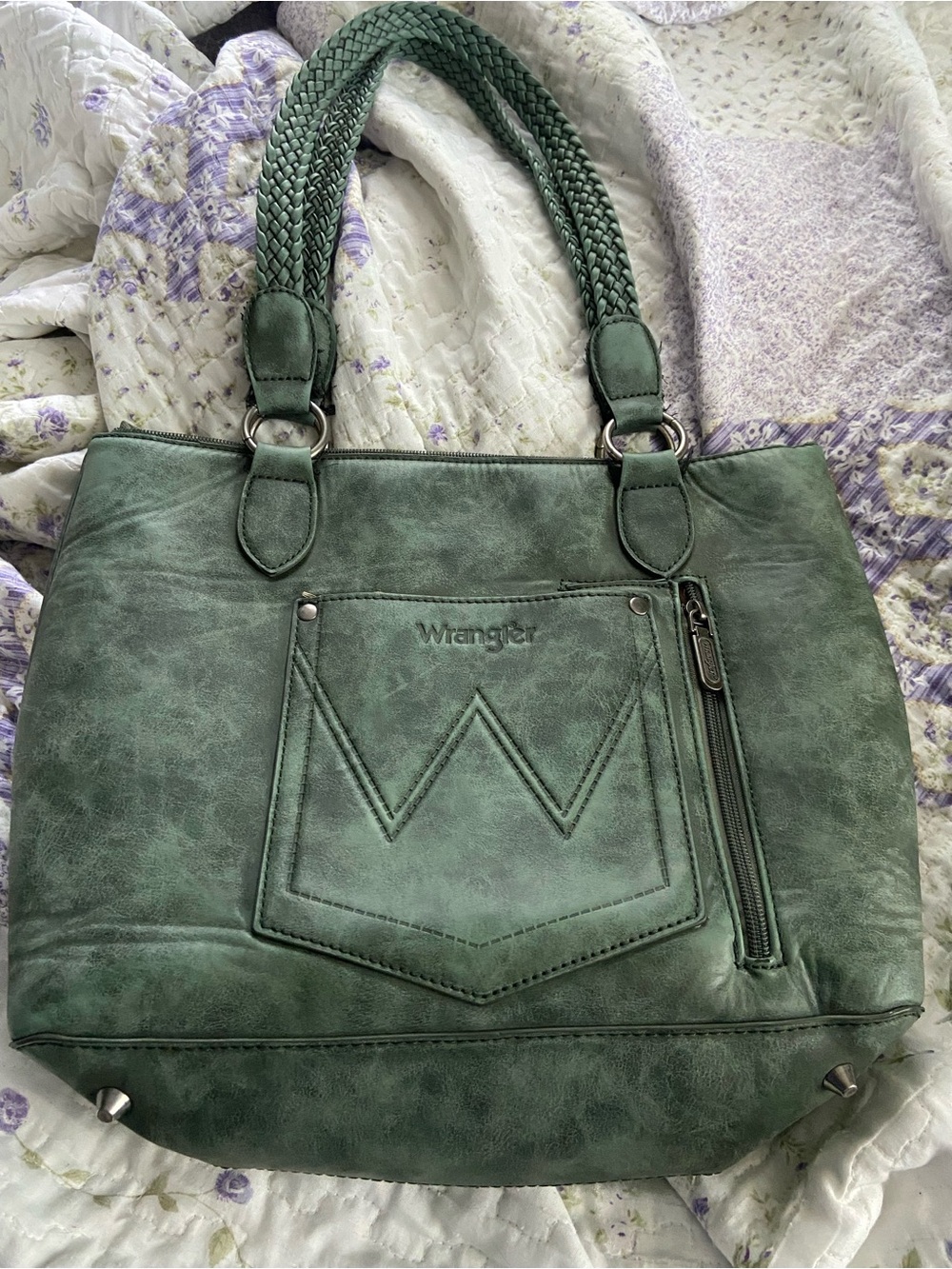 Wrangler Forest Green Faux Leather Tote with Front & Back Pockets - Picture 2 of 6